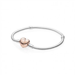 Pandora Jewelry Sterling Silver Bracelet w Rose Heart Clasp 580719