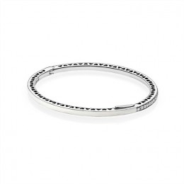 Radiant Hearts of Pandora Jewelry Bangle Bracelet-Silver Enamel & Clear CZ