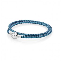 Pandora Jewelry Mixed Blue Woven Double-Leather Charm Bracelet 590747CBMX-D