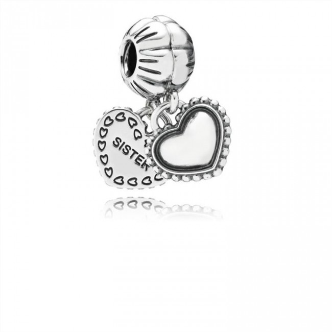 Pandora Jewelry My Special Sister Silver Hanging Hearts Charm-Pandora Jewelry 791383