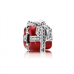 Pandora Jewelry Gift silver charm with clear cubic zirconia and red enamel 791772CZ