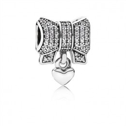 Pandora Jewelry Bow silver charm with clear cubic zirconia and heart 791776CZ