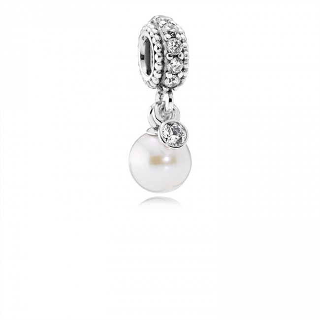 Pandora Jewelry Luminous Elegance Dangle Charm-White Pearl & Clear CZ 791871P