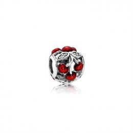 Pandora Jewelry Cherry silver charm with clear cubic zirconia and red enamel
