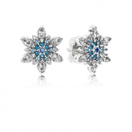 Pandora Jewelry Snowflake Silver Stud Earrings With Mixed Blue Shades Of Crystal