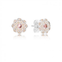 Pandora Jewelry Blooming Dahlia Stud Earrings-Cream Enamel & Blush Pink Crystals